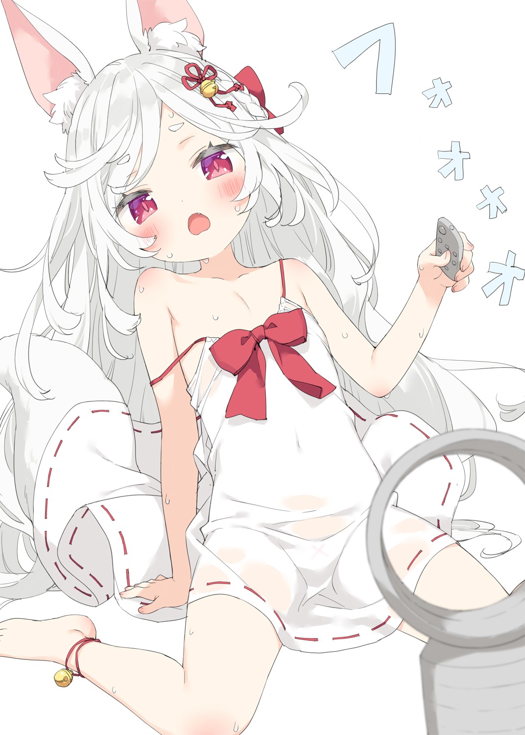 animal_ears dress kani_biimu kitsune loli no_bra pantsu see_through summer_dress tail wet wet_clothes