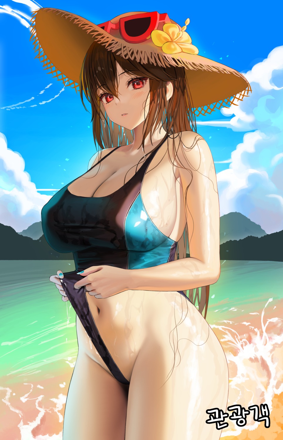 cleavage erect_nipples megane myabit pokemon pokemon_sm pokemon_usum sightseer_(pokemon) swimsuits wet