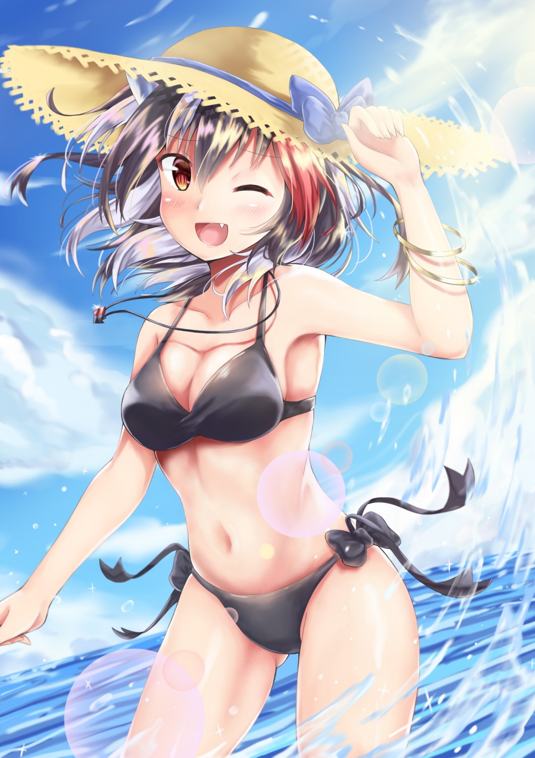 akiteru98 bikini cleavage horns kijin_seija swimsuits touhou wet