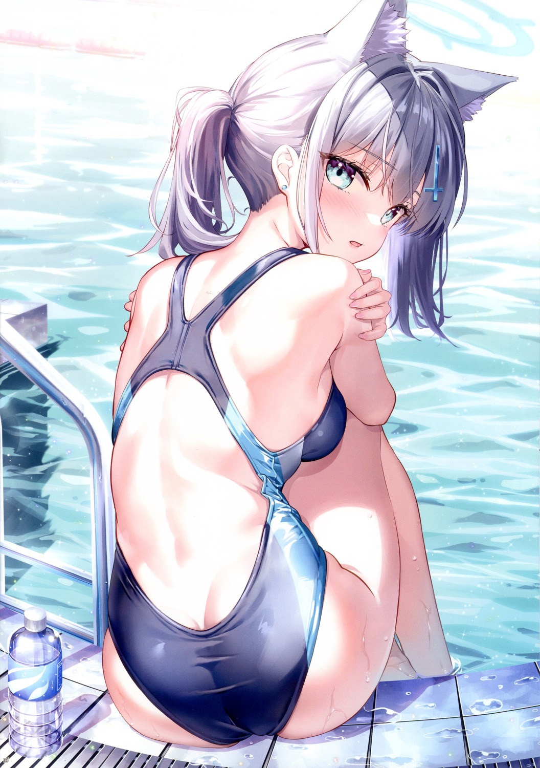 animal_ears ass blue_archive fujima_takuya halo nekomimi sunaookami_shiroko swimsuits wet