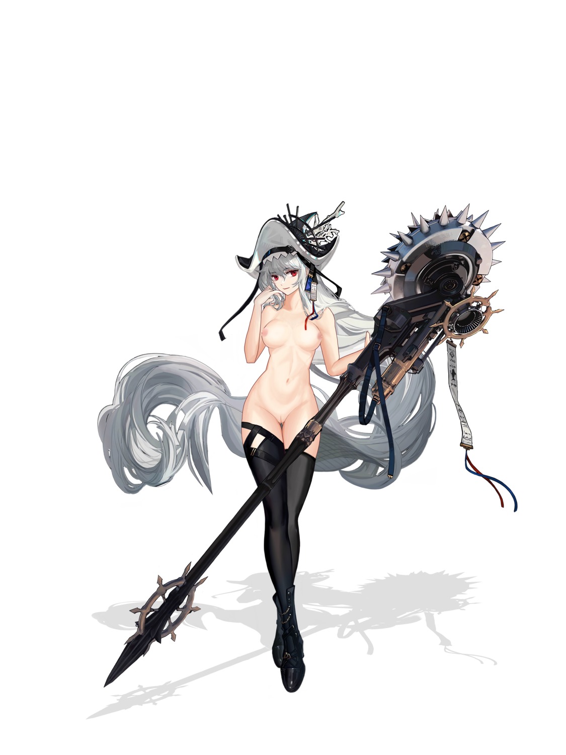 arknights kkjjiioo naked nipples pussy specter_(arknights) thighhighs uncensored weapon witch