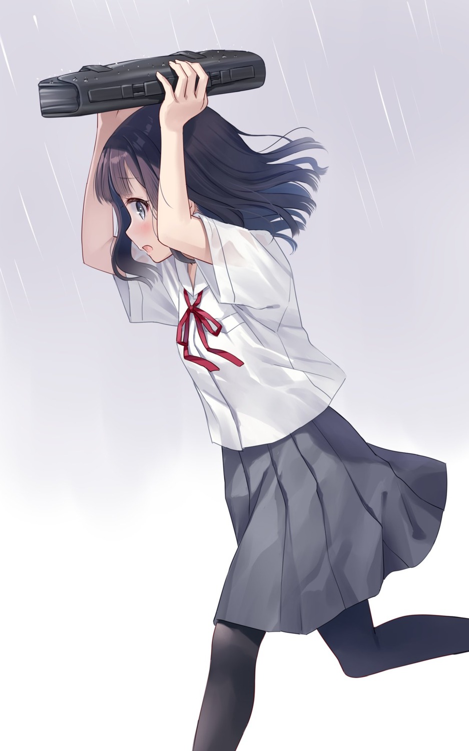 na-ga pantyhose see_through seifuku skirt_lift wet_clothes