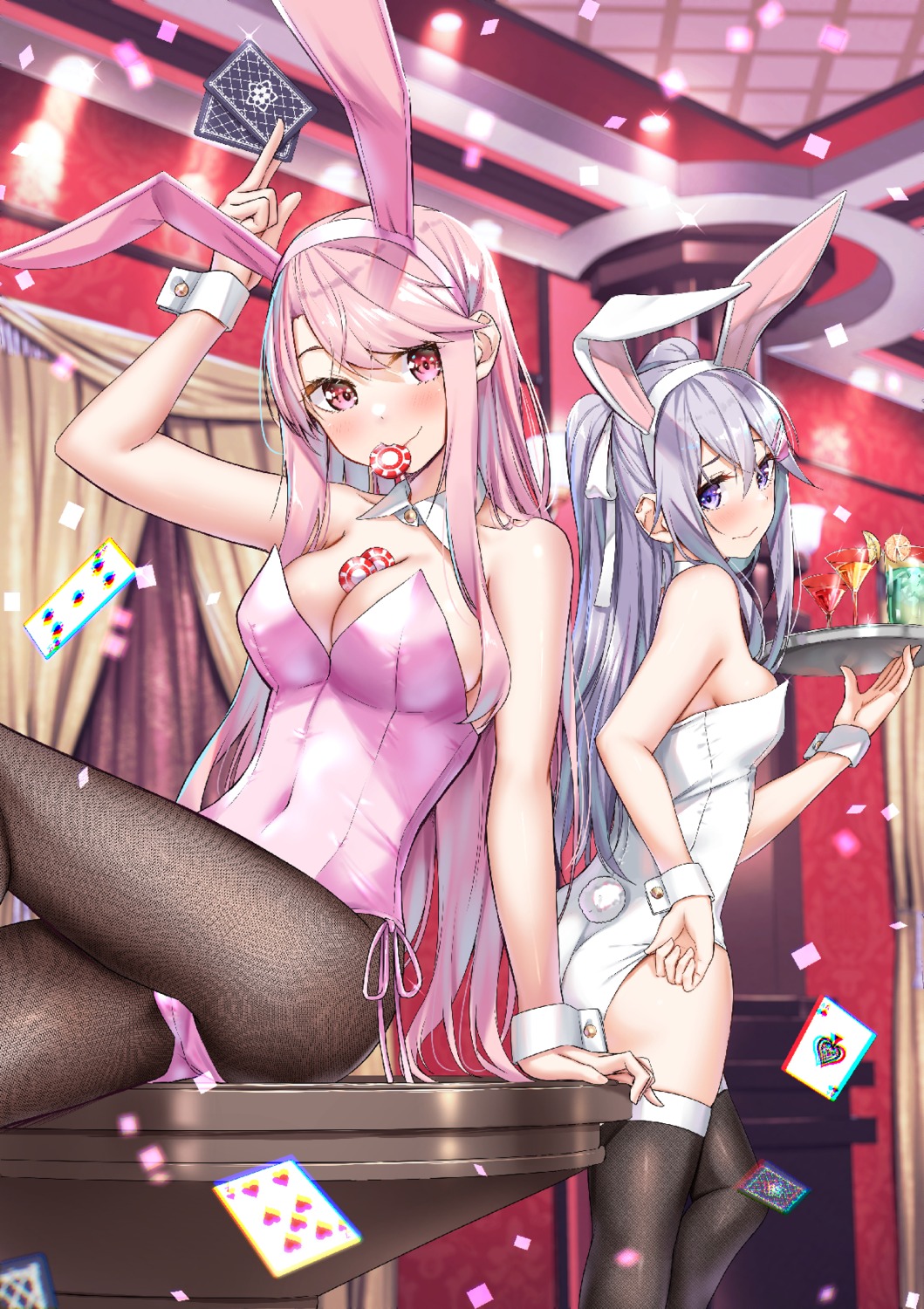 animal_ears ass bunny_ears bunny_girl no_bra pantyhose sahara_gensei tail thighhighs waitress