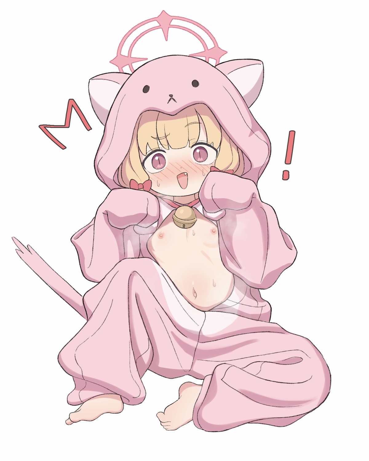 animal_ears atat250 blue_archive breasts halo loli nekomimi nipples no_bra open_shirt pajama saiba_momoi tail wet