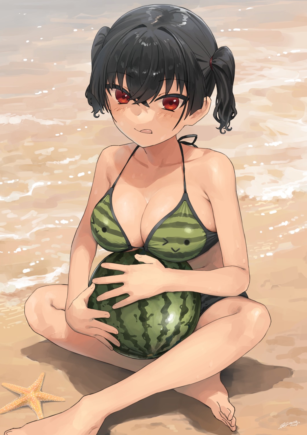 bikini_top gaki_kyonyuu kaedeko_(kaedelic) sasaki_kanna swimsuits tan_lines