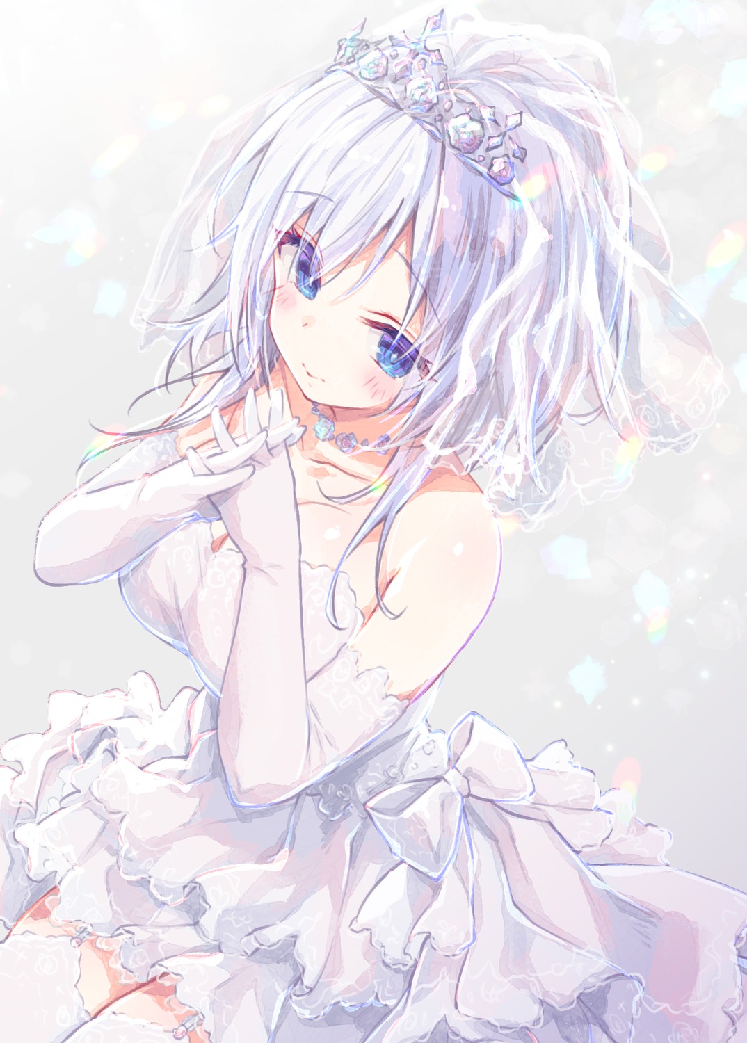 breast_hold dress himeji_shirayuki konomi liar_liar no_bra stockings thighhighs wedding_dress