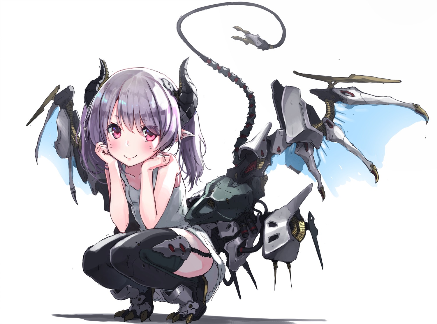 dress horns oota_youjo pointy_ears stockings tail thighhighs wings