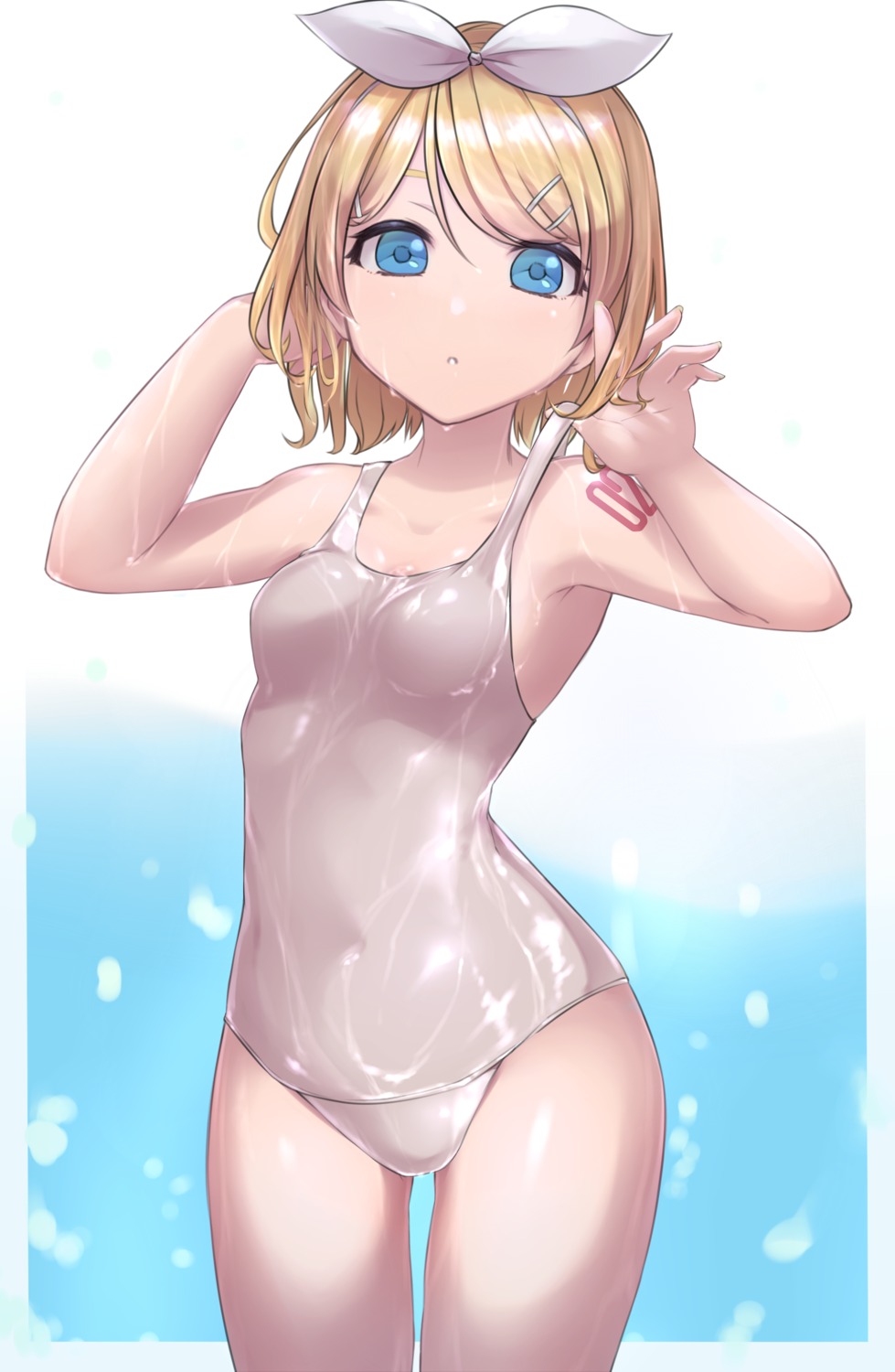 bathing kagamine_rin saikuu school_swimsuit swimsuits tattoo vocaloid wet