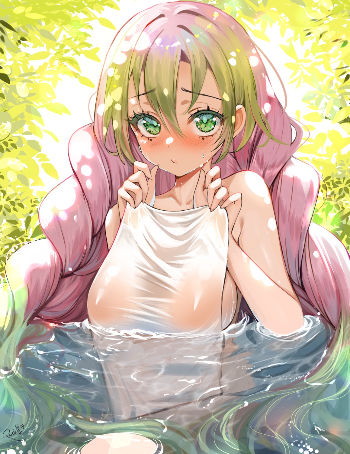 bathing kanroji_mitsuri kimetsu_no_yaiba naked rosebell towel wet