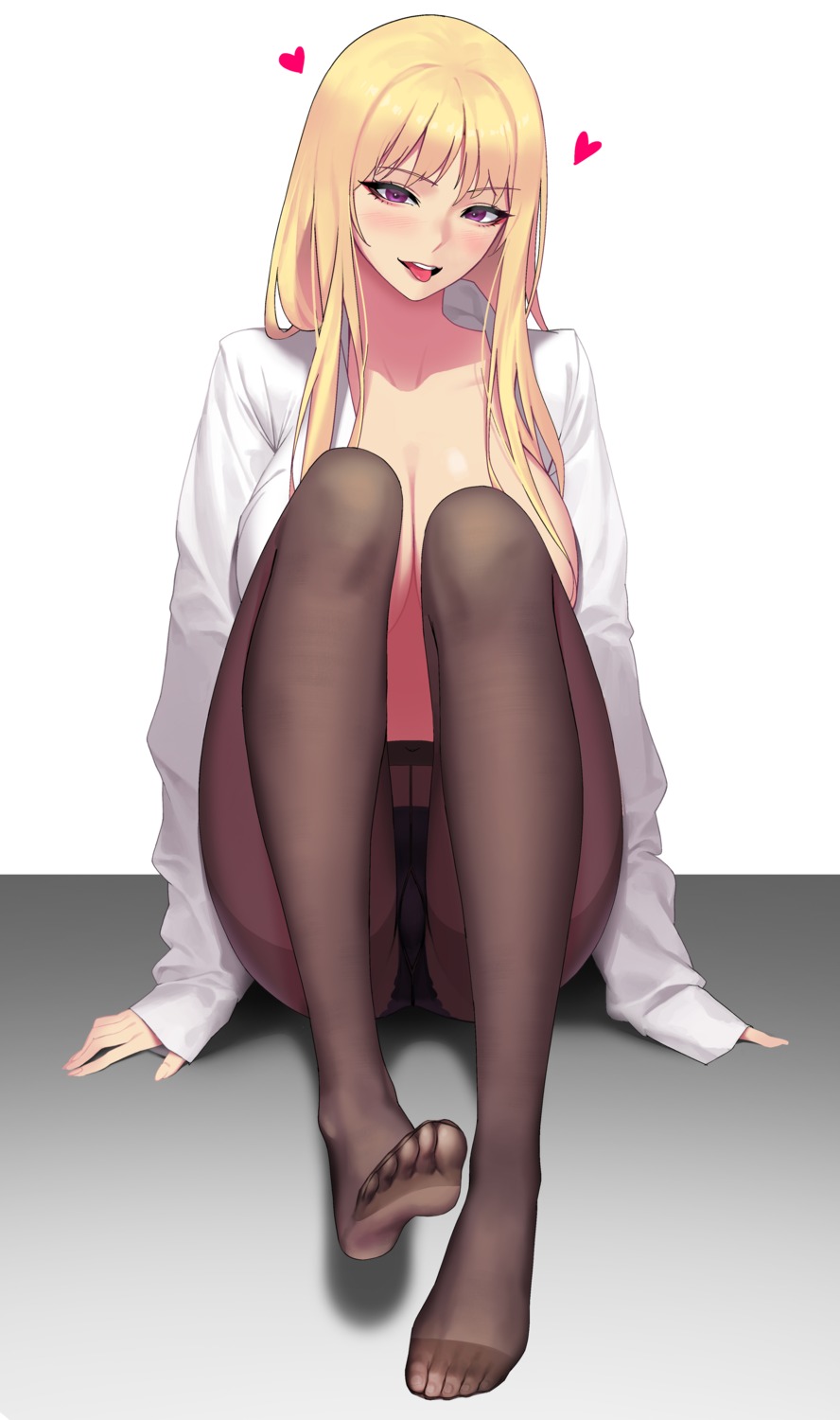 dress_shirt ekid_0 feet no_bra open_shirt pantsu pantyhose