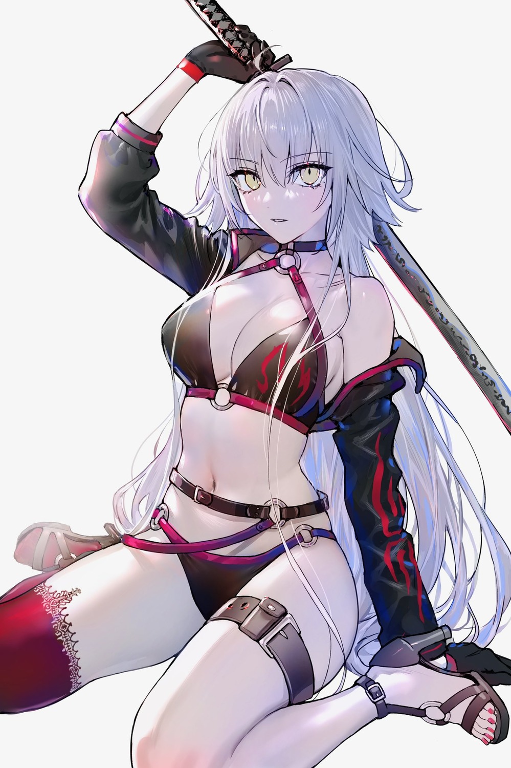 bikini fate/grand_order garter heels jeanne_d'arc jeanne_d'arc_(alter)_(fate) nipi27 swimsuits sword thighhighs