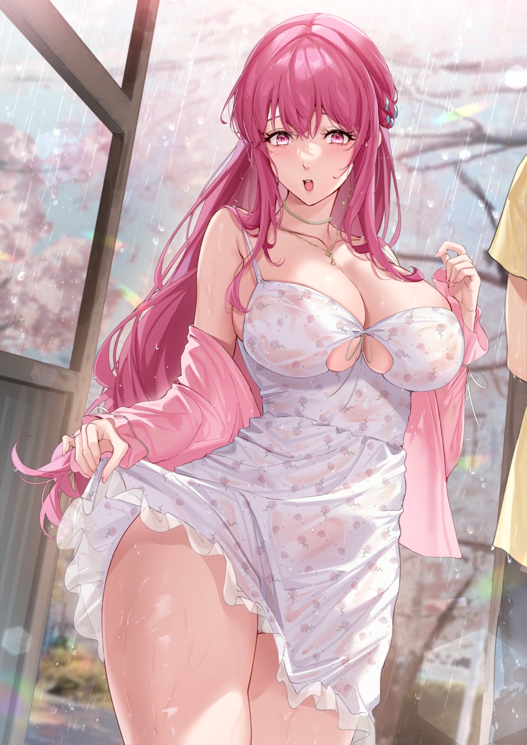 dress hanane_cain no_bra pantsu see_through skirt_lift wet wet_clothes