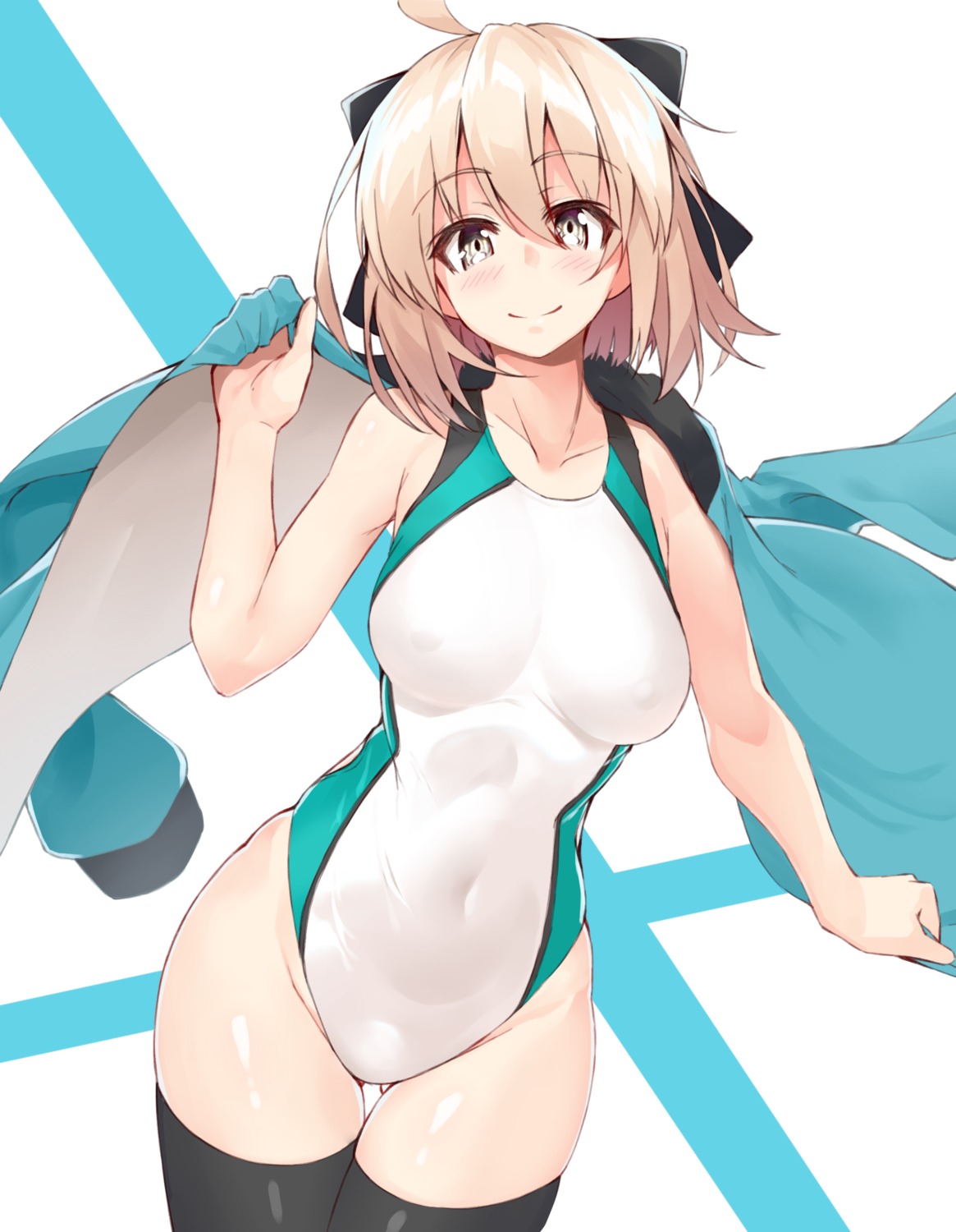 erect_nipples fate/grand_order okita_souji_(fate) swimsuits syunichi thighhighs