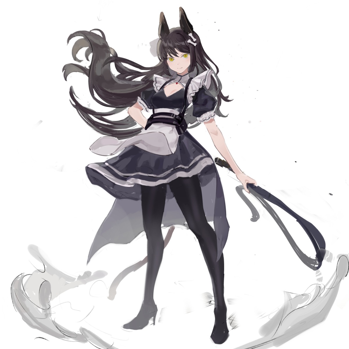 animal_ears cleavage heels maid pantyhose qingshu skirt_lift tail weapon