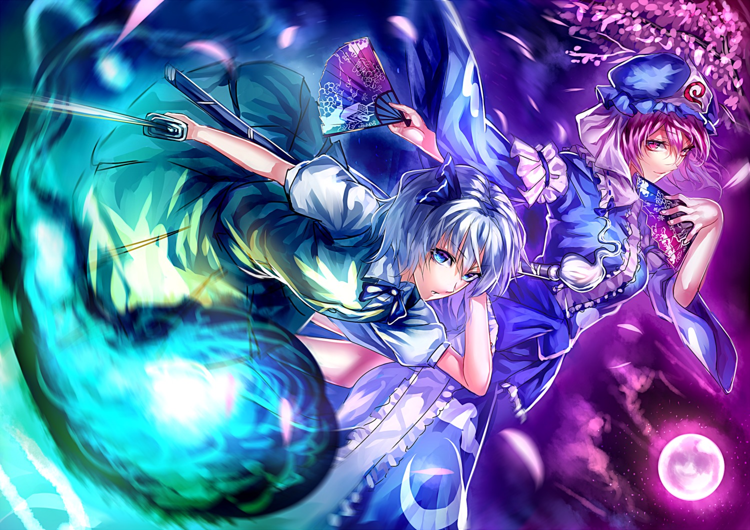 dress konpaku_youmu saigyouji_yuyuko sword touhou u_u_zan