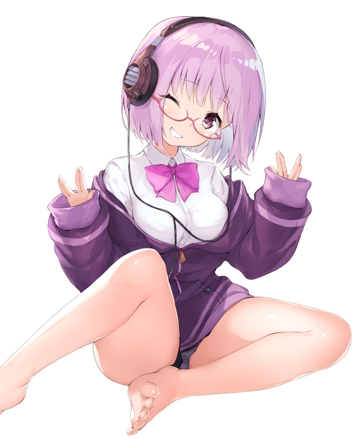 feet headphones megane reka seifuku shinjou_akane ssss.gridman