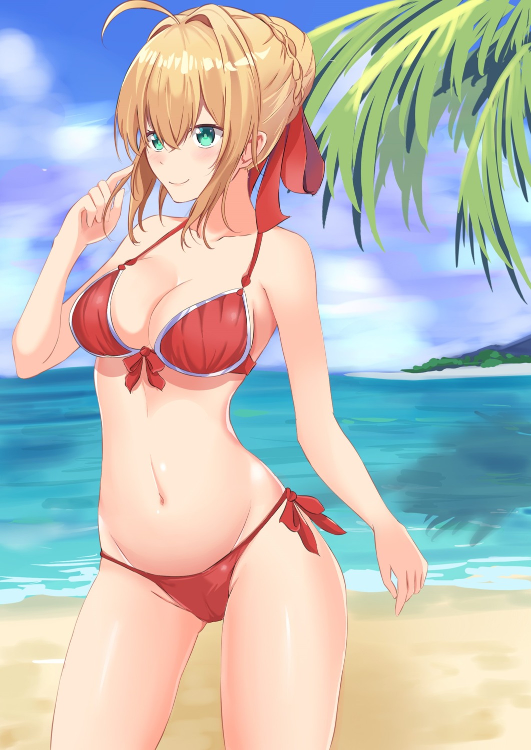 bikini cameltoe cleavage fate/grand_order hitsuka saber_extra swimsuits