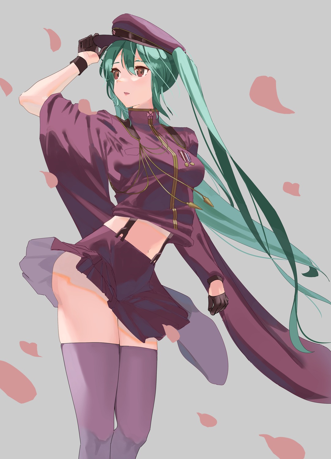 hatsune_miku nekoma senbon-zakura_(vocaloid) skirt_lift thighhighs uniform vocaloid