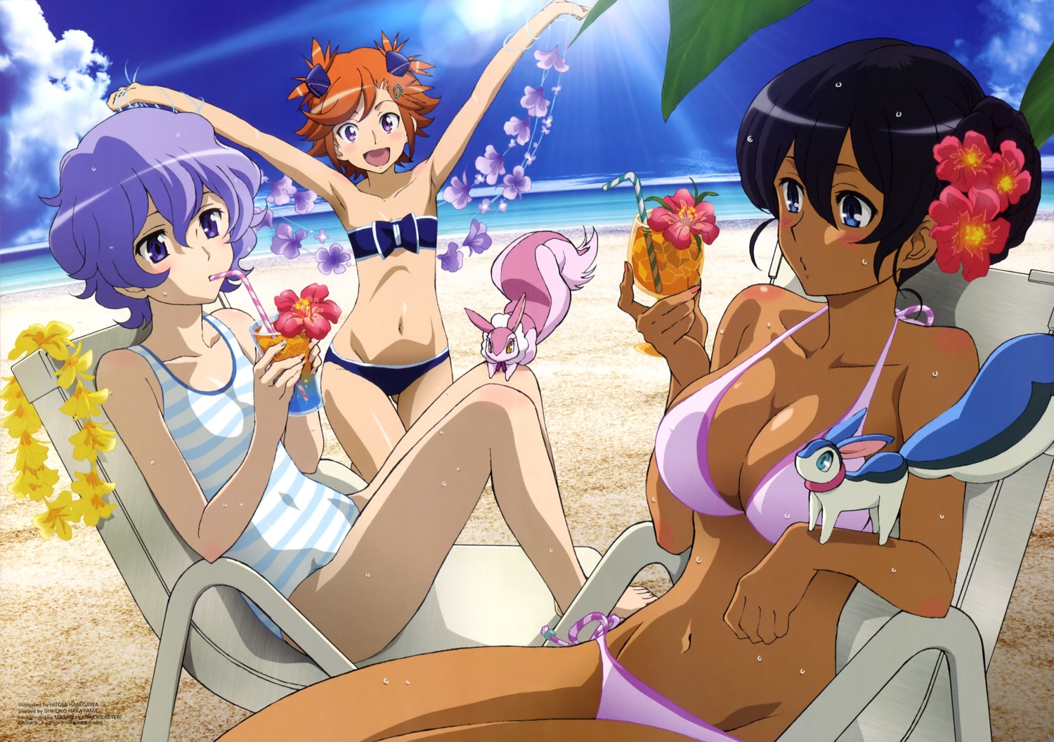 bikini captain_earth cleavage hasegawa_hitomi mutou_hana setsuna_(captain_earth) swimsuits yomatsuri_akari