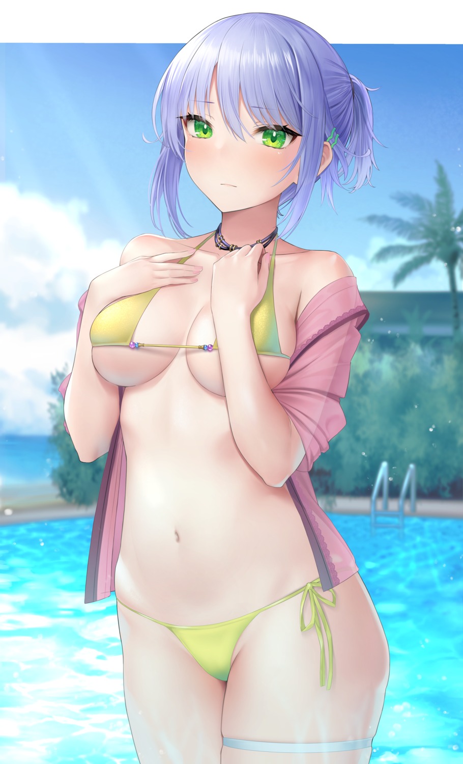 bikini breast_hold garter mizuya_nao open_shirt see_through swimsuits