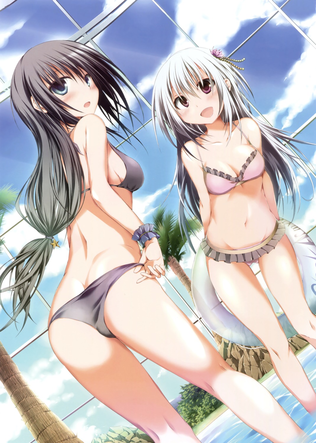 ass bikini cleavage mukouharashi_ryuu panty_pull swimsuits undressing wet