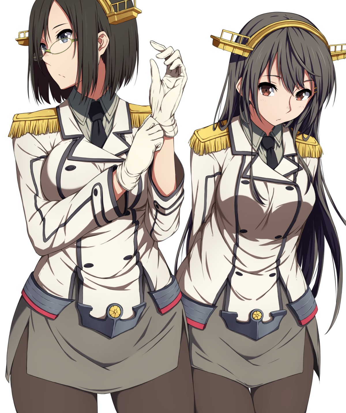 haruna_(kancolle) kantai_collection kirishima_(kancolle) megane nagioka pantyhose uniform