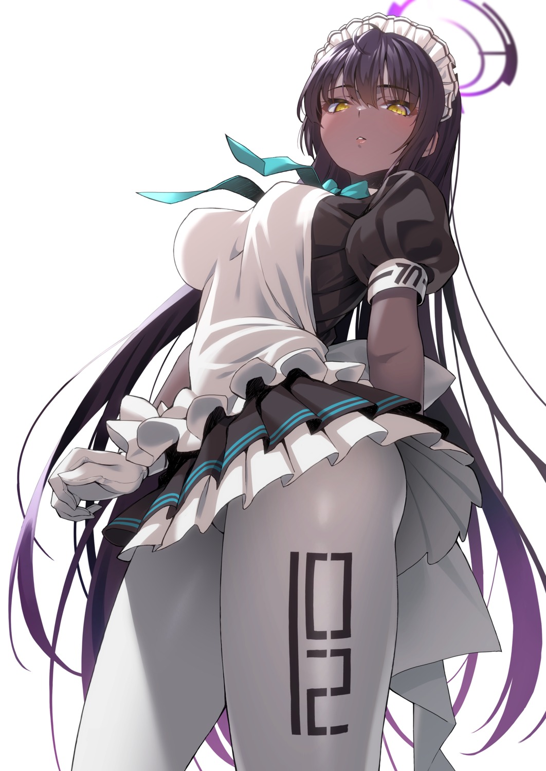 blue_archive halo kakudate_karin maid pantyhose saruchitan skirt_lift