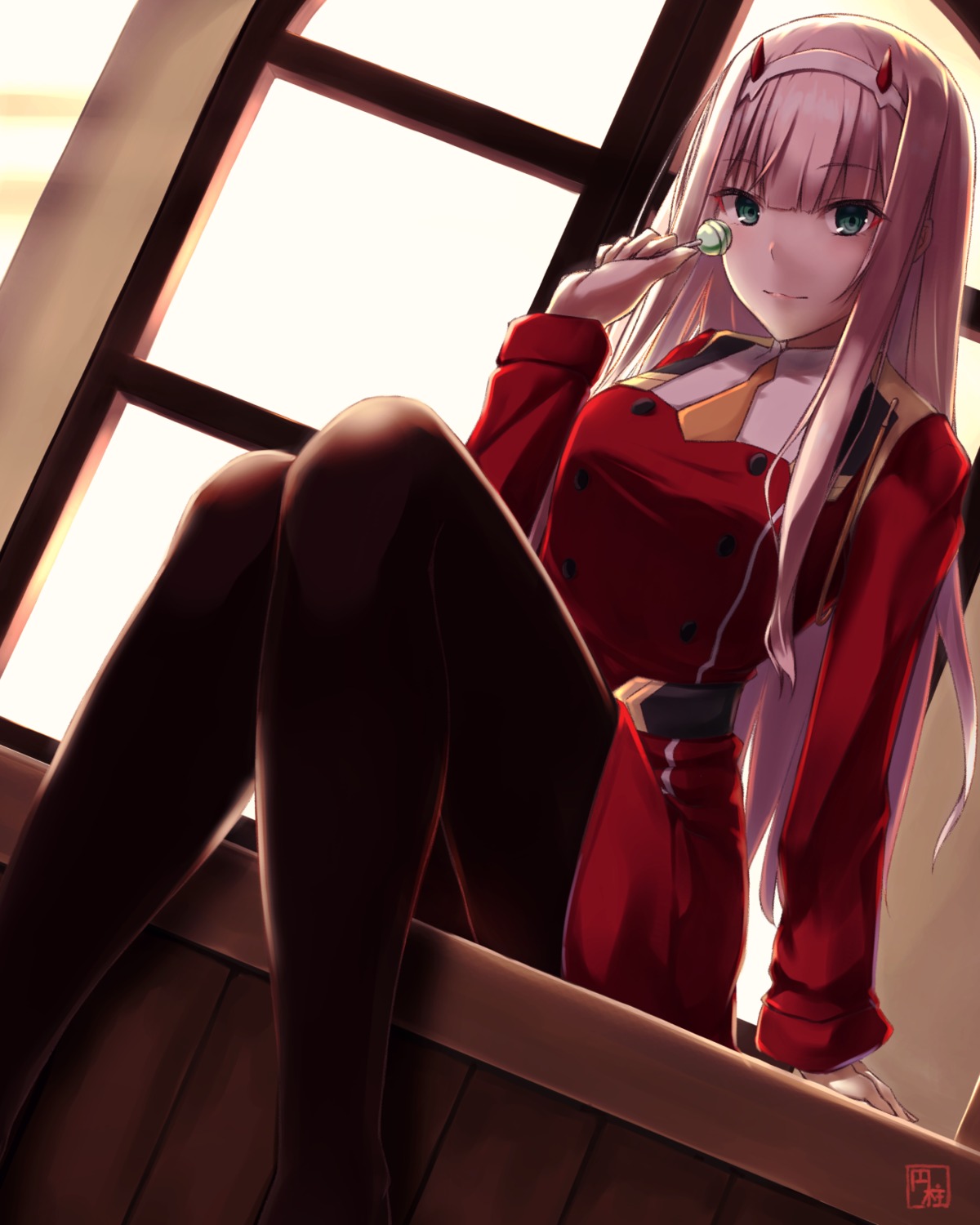 darling_in_the_franxx enchuu horns pantyhose uniform zero_two_(darling_in_the_franxx)