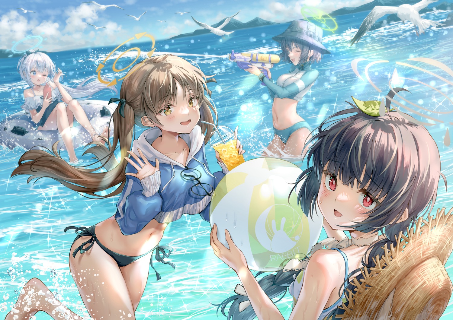 bikini blue_archive halo hirokazu_(analysis-depth) kasumizawa_miyu kazekura_moe megane sorai_saki swimsuits tsukiyuki_miyako wet