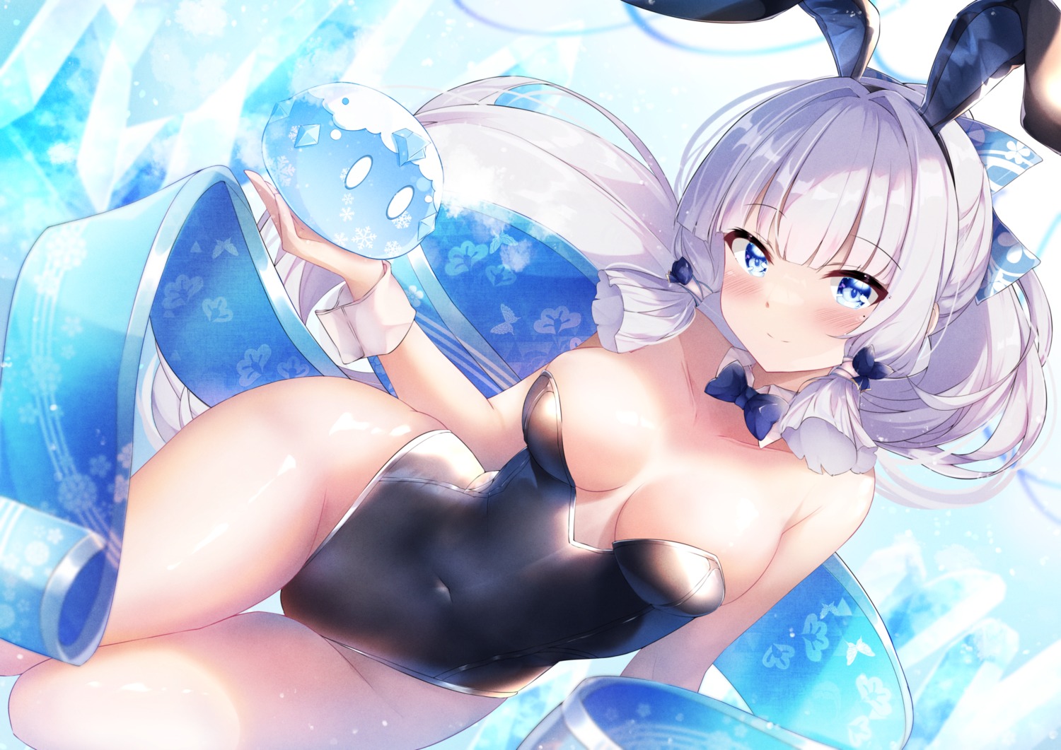 animal_ears bunny_ears bunny_girl fuuna genshin_impact kamisato_ayaka no_bra