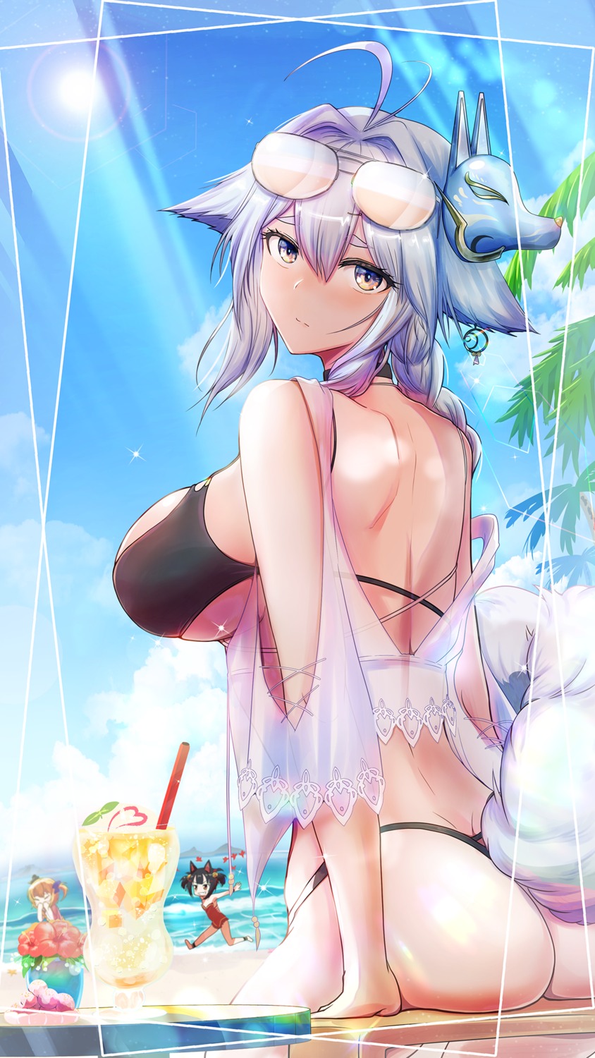 animal_ears ass azur_lane kitsune megane ru-ne see_through tail thong tosa_(azur_lane)