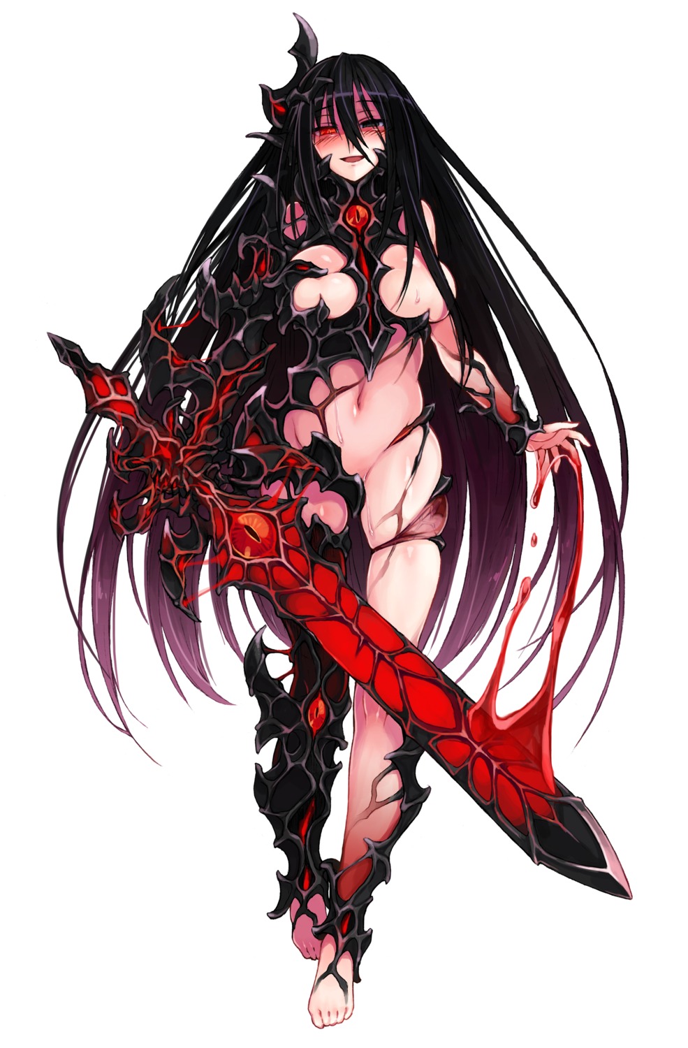 armor blood breasts kenkou_cross monster_girl no_bra sword