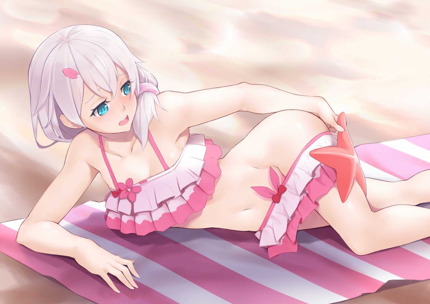 benghuai_xueyuan bikini cleavage honkai_impact jilu panty_pull swimsuits theresa_apocalypse wardrobe_malfunction