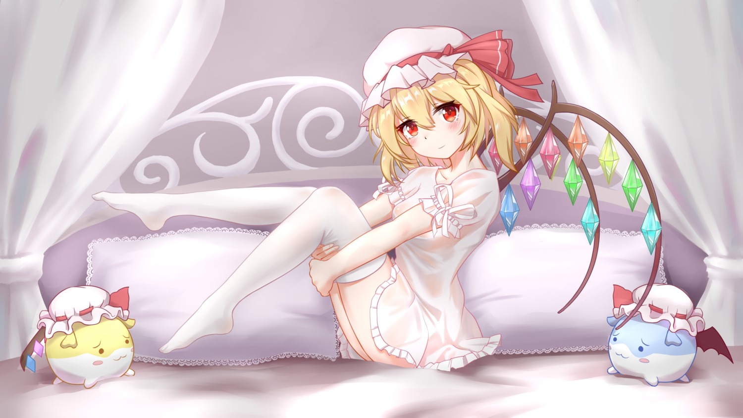 dress feet flandre_scarlet no_bra see_through skirt_lift tagme thighhighs touhou wings