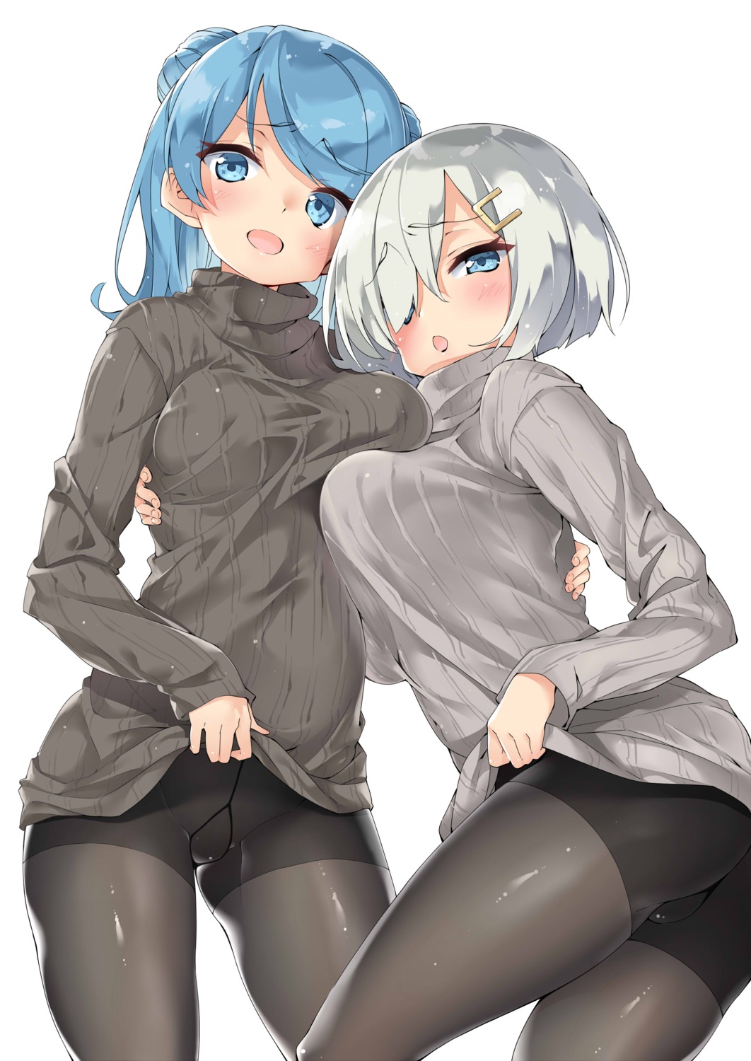 ass ebifurya hamakaze_(kancolle) kantai_collection pantyhose shirt_lift sweater urakaze_(kancolle)