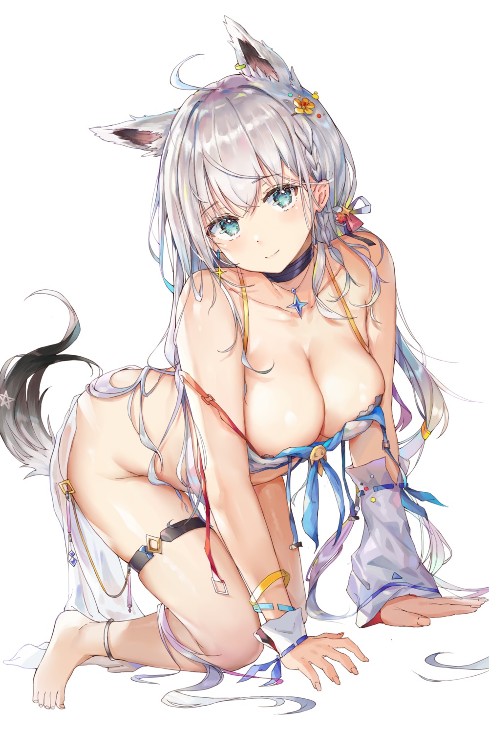 animal_ears bra garter hololive hololive_gamers kiriko_(araragikoyomi) kitsune nopan see_through shirakami_fubuki tail