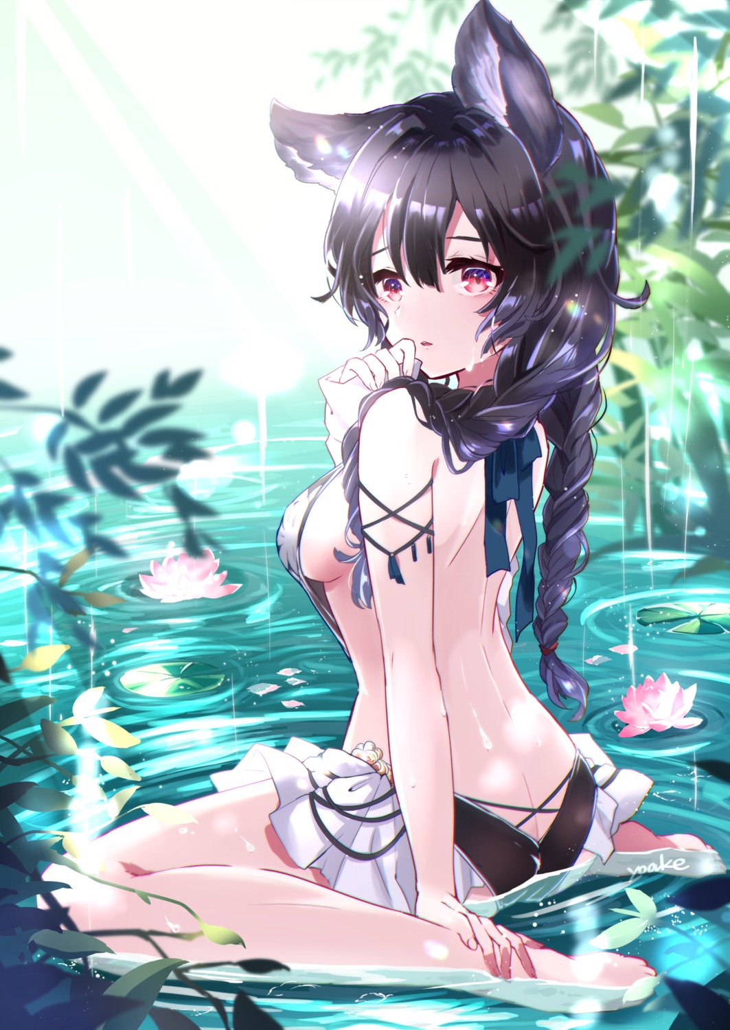 animal_ears ass granblue_fantasy nier_(granblue_fantasy) no_bra pantsu wet yoake