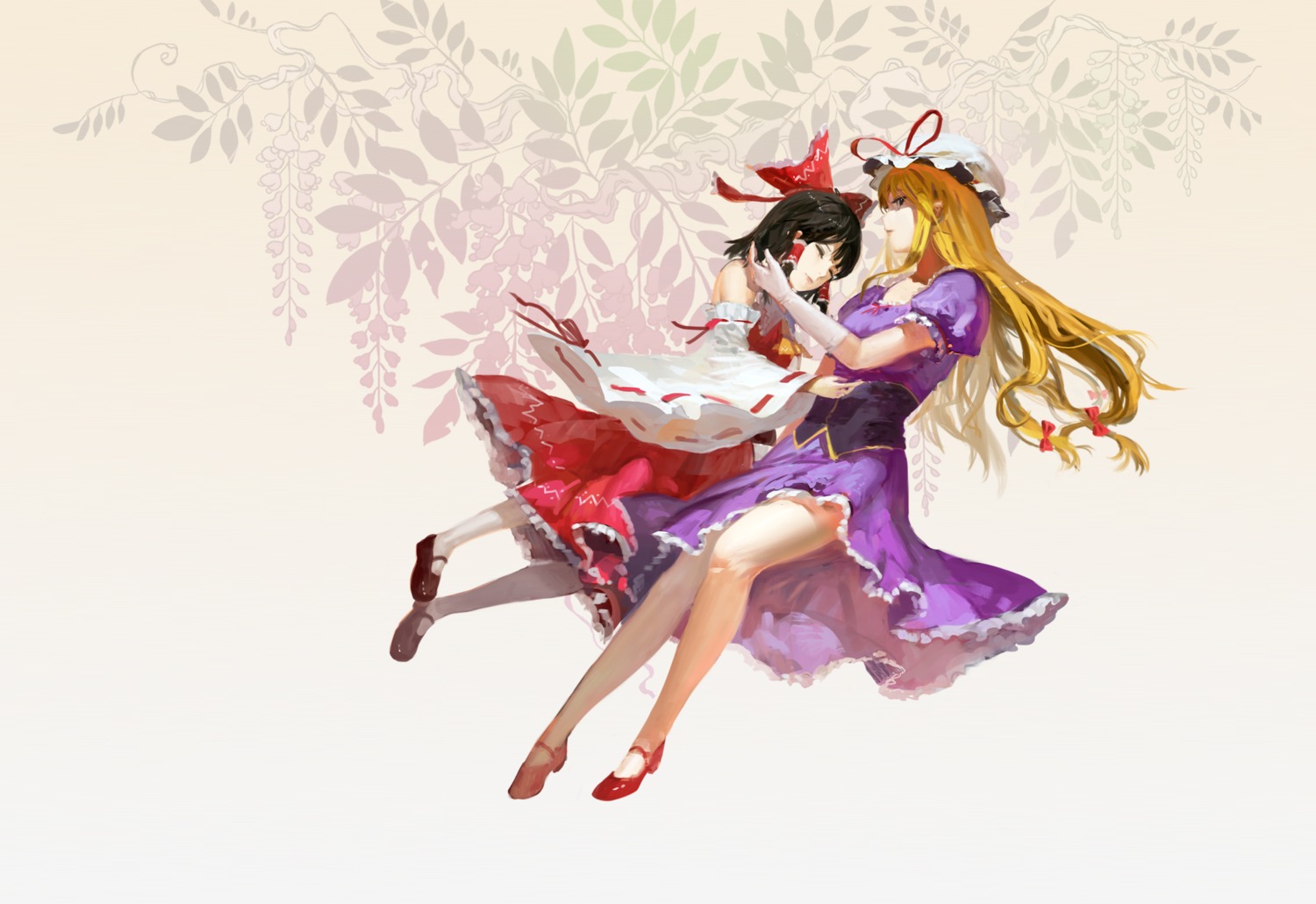 dress hakurei_reimu miko nanairono_kaigashi thighhighs touhou yakumo_yukari