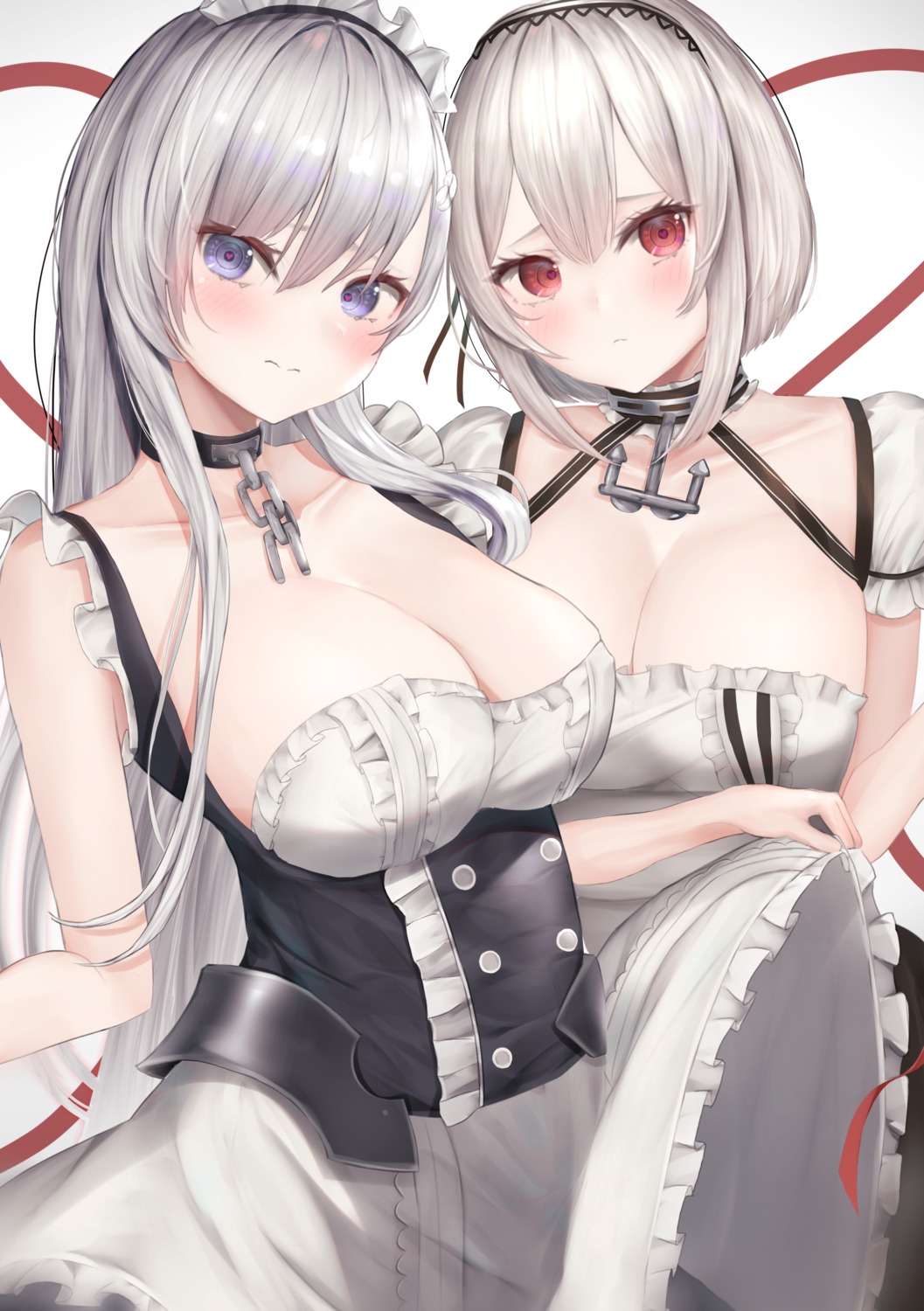 azur_lane belfast_(azur_lane) cleavage maid mo_(mainiti_omoti) sirius_(azur_lane) skirt_lift