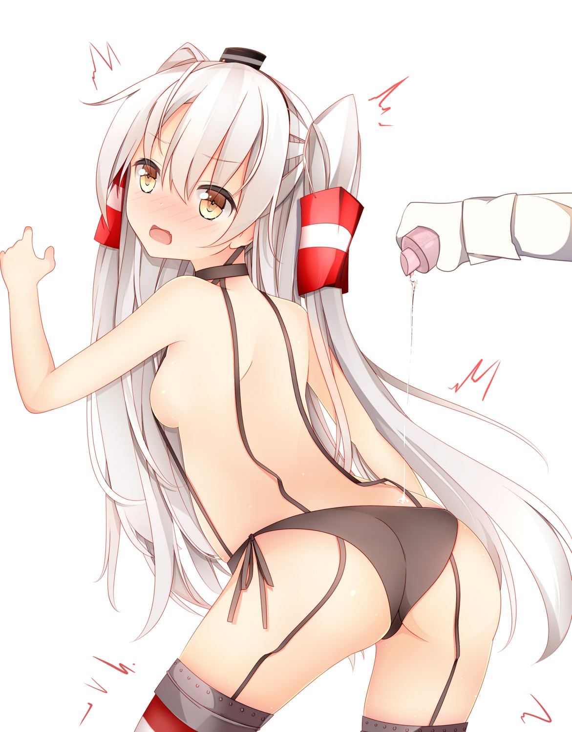 amatsukaze_(kancolle) ass cream jyt kantai_collection pantsu stockings string_panties thighhighs topless