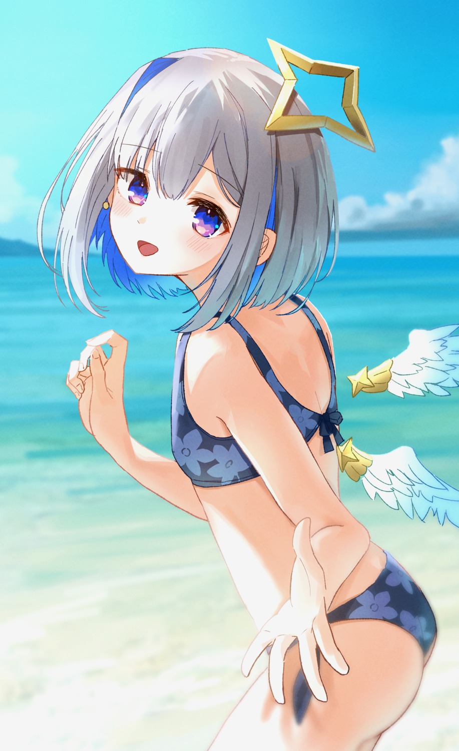 amane_kanata angel ass bikini hololive swimsuits tagosaku_(tatsukiuma0329) thong wings