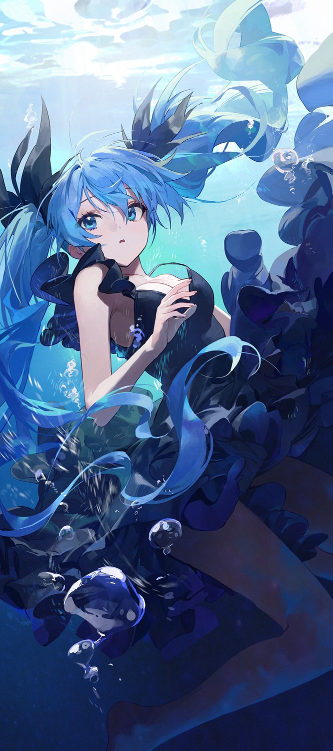 dress hatsune_miku modare no_bra shinkai_shoujo_(vocaloid) skirt_lift vocaloid wet