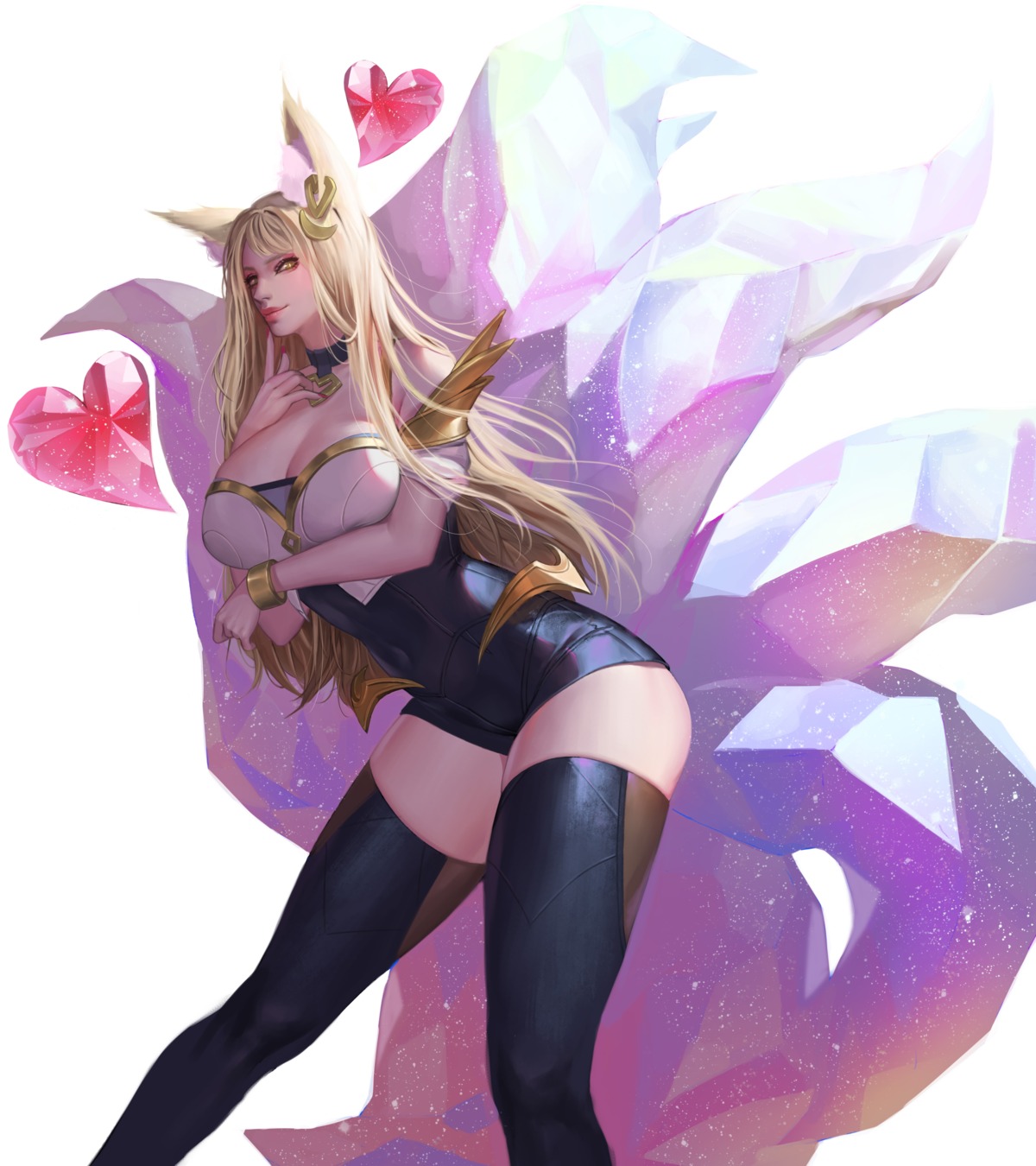 ahri animal_ears kitsune league_of_legends leotard no_bra tagme tail thighhighs