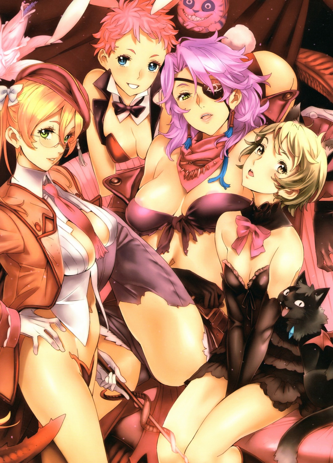 animal_ears bunny_ears cleavage eyepatch neko nekomimi nishieda scanning_artifacts