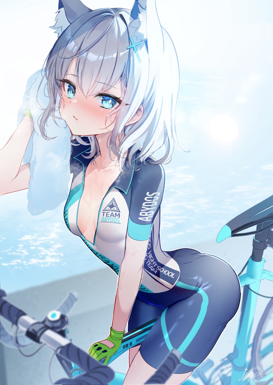 animal_ears bike_shorts blue_archive jura nekomimi sunaookami_shiroko towel