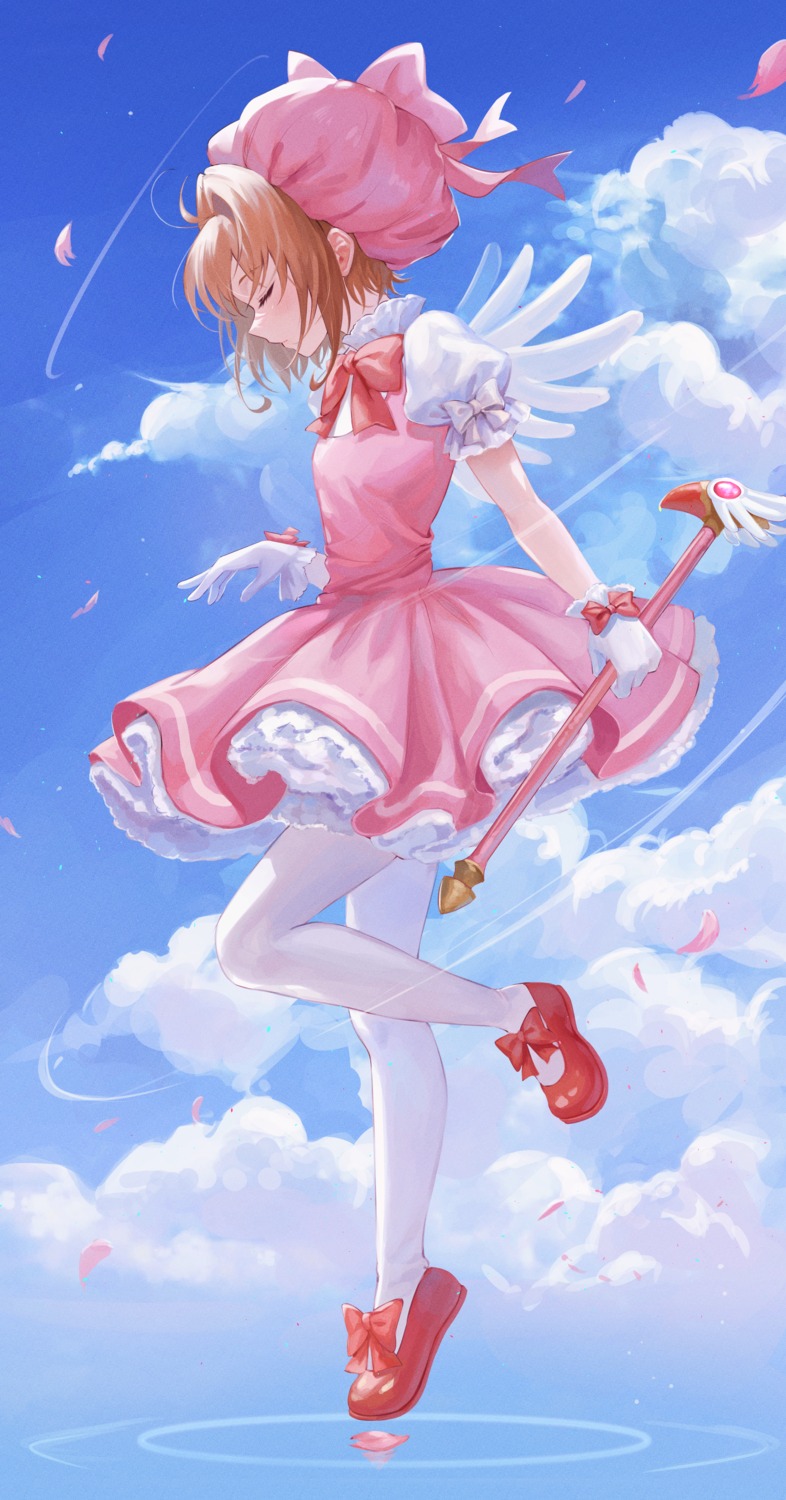 card_captor_sakura dress kinomoto_sakura skirt_lift tokkyu weapon wings