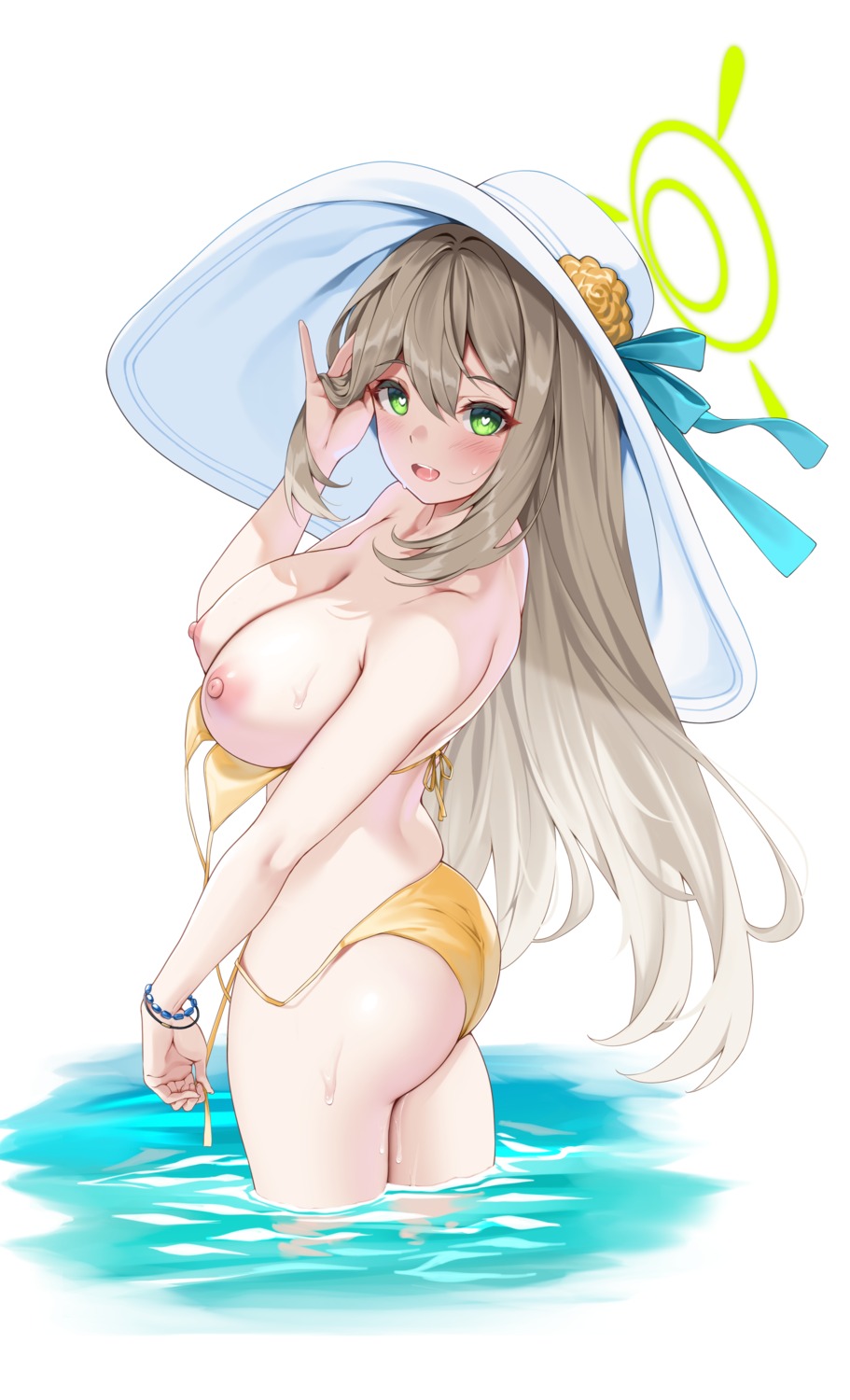 ass bikini blue_archive breasts halo izayoi_nonomi matrix16 nipples panty_pull swimsuits undressing wet