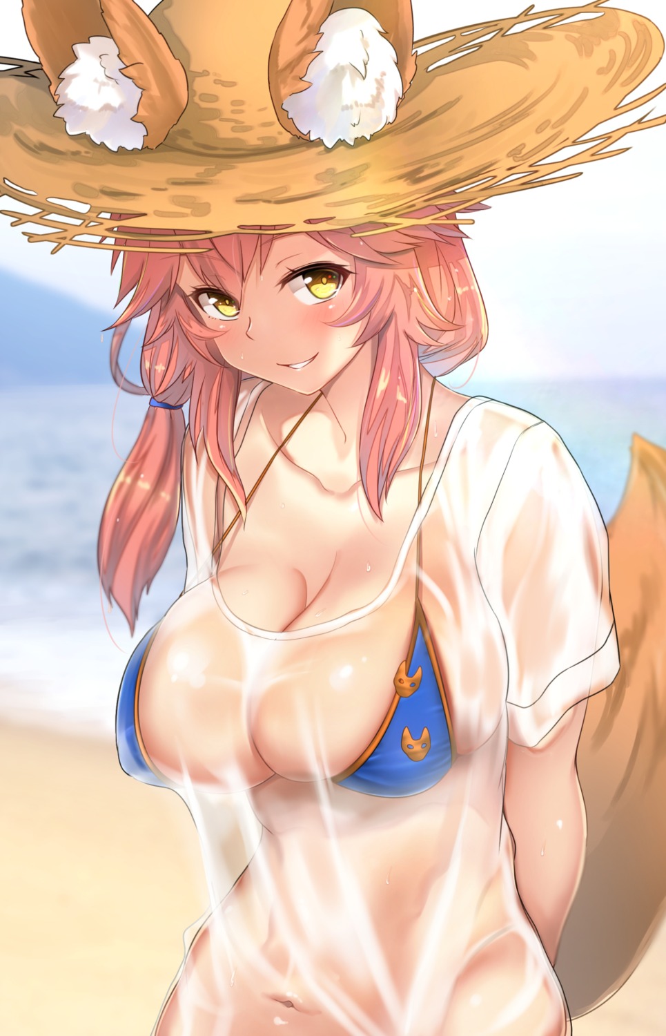 animal_ears bikini_top cleavage fate/extra fate/stay_night see_through swimsuits tail tamamo_no_mae untsue