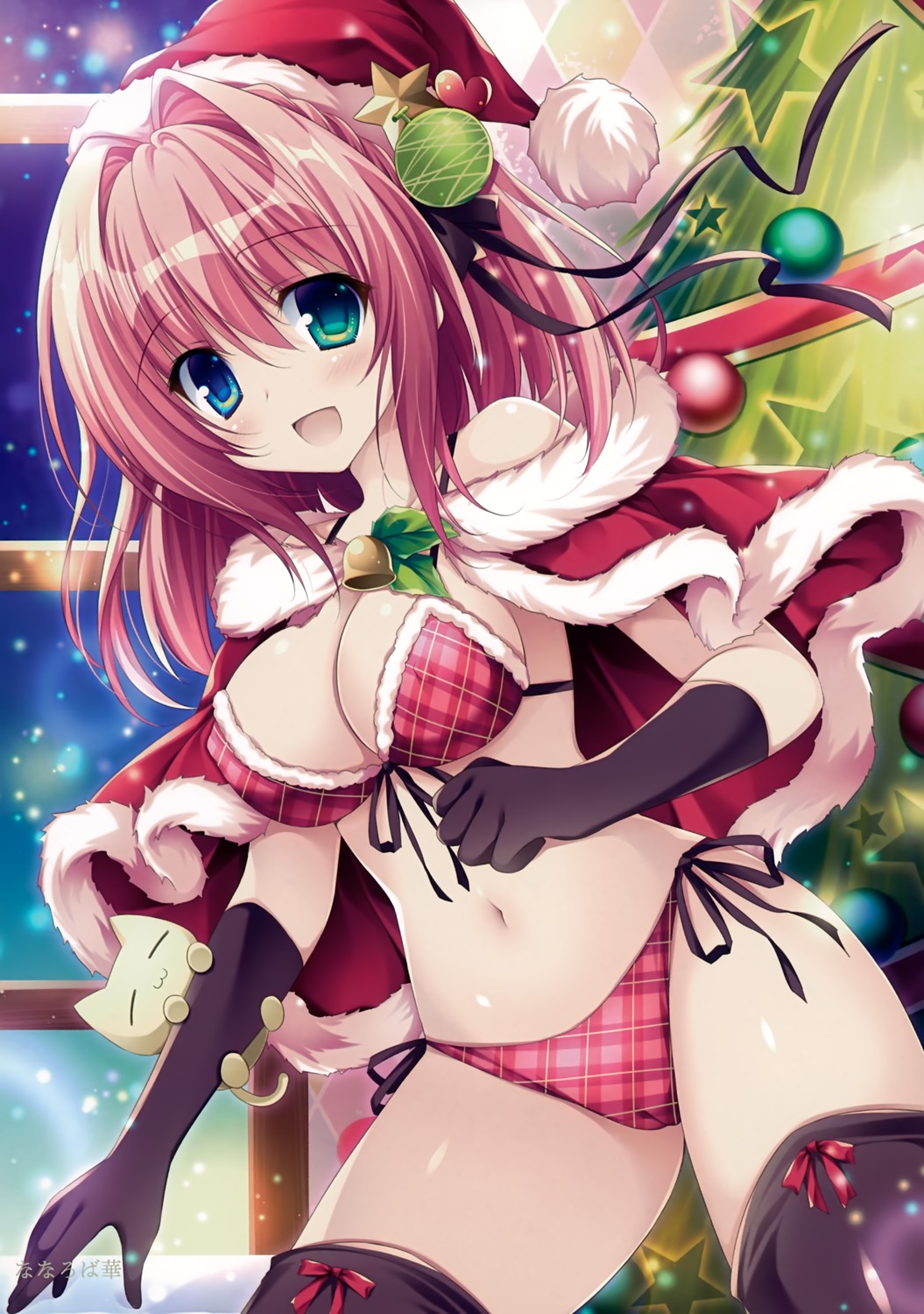 bikini christmas cleavage erect_nipples nanaroba_hana swimsuits thighhighs