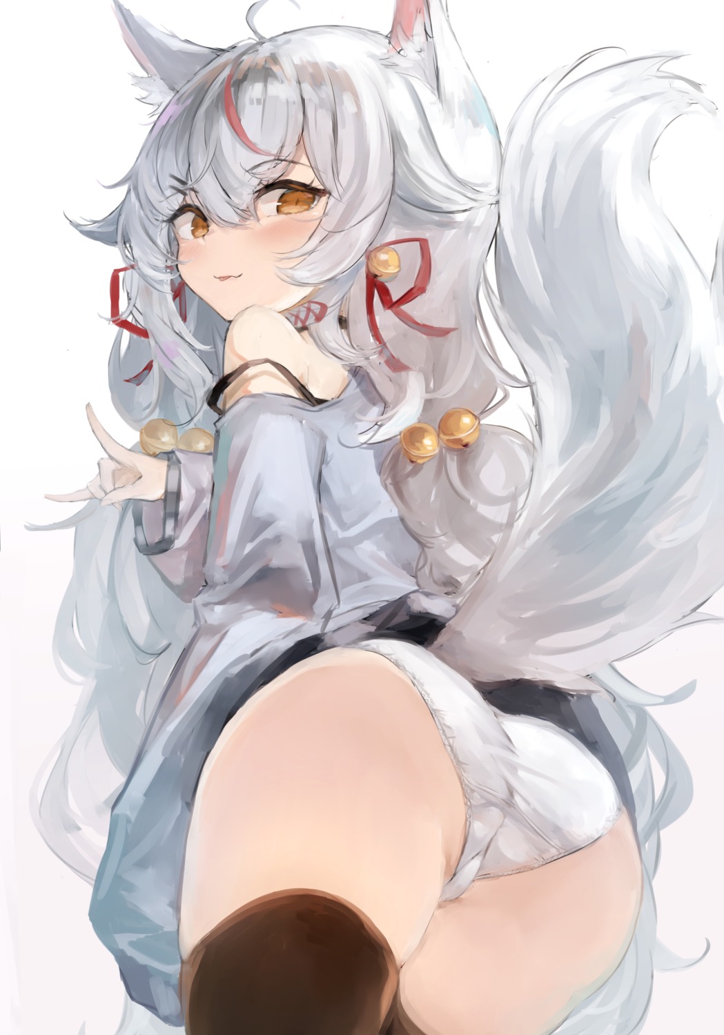 7gao animal_ears ass indie_virtual_youtuber kamiko_kana kitsune pantsu skirt_lift tail thighhighs